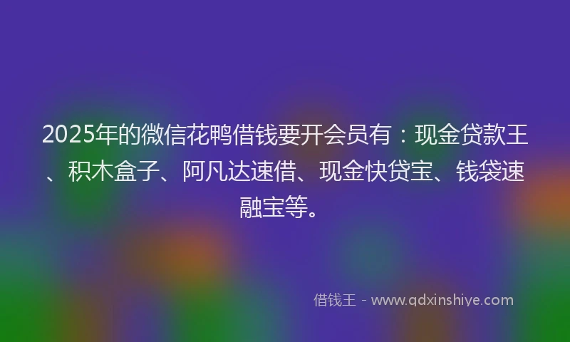 2025年的微信花鸭借钱要开会员有：现金贷款王、积木盒子、阿凡达速借、现金快贷宝、钱袋速融宝等。