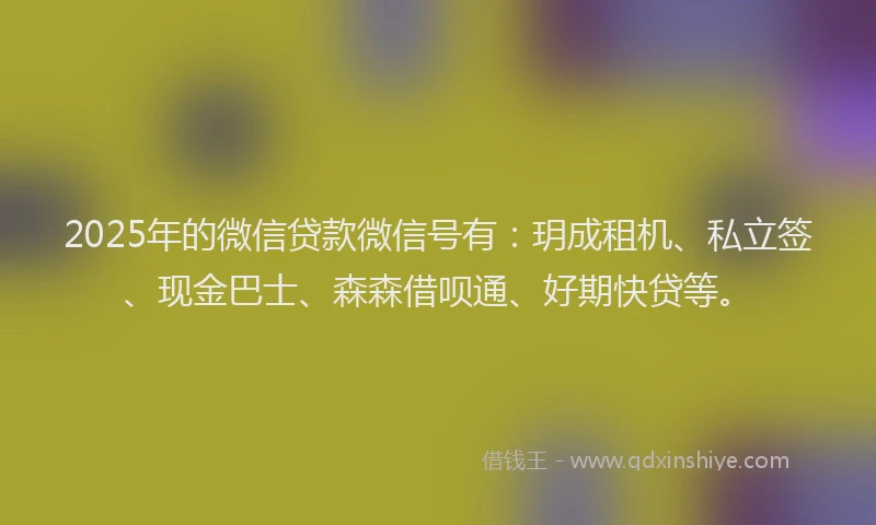 2025年的微信贷款微信号有：玥成租机、私立签、现金巴士、森森借呗通、好期快贷等。