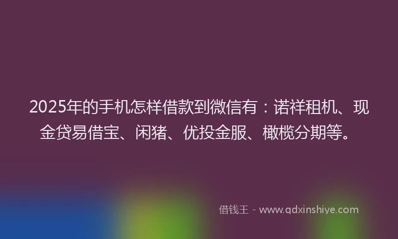 2025年的手机怎样借款到微信有：诺祥租机、现金贷易借宝、闲猪、优投金服、橄榄分期等。