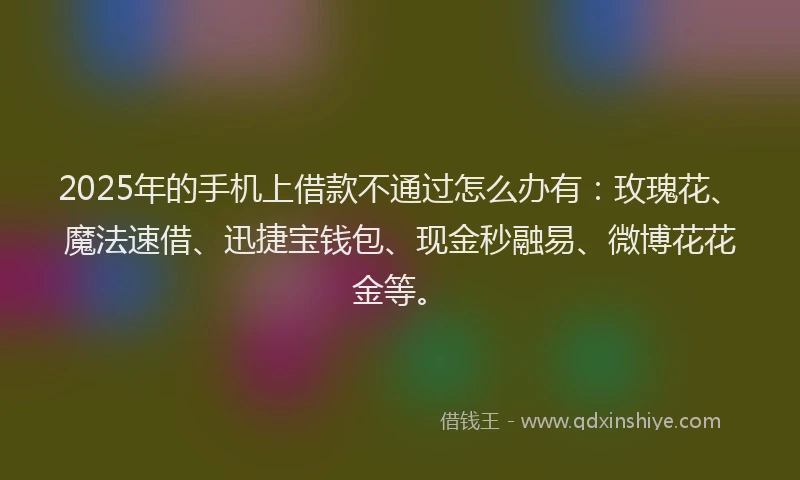 2025年的手机上借款不通过怎么办有：玫瑰花、魔法速借、迅捷宝钱包、现金秒融易、微博花花金等。
