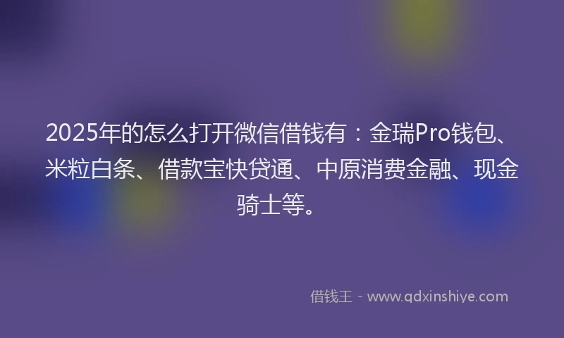 2025年的怎么打开微信借钱有：金瑞Pro钱包、米粒白条、借款宝快贷通、中原消费金融、现金骑士等。
