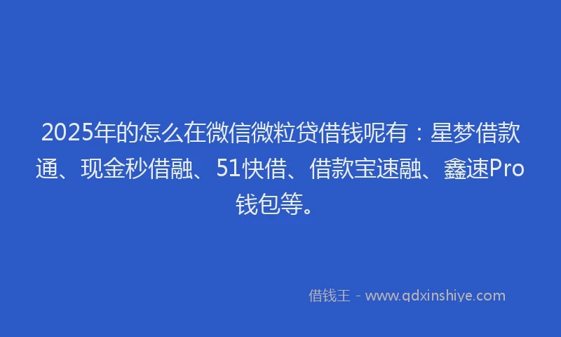 2025年的怎么在微信微粒贷借钱呢有：星梦借款通、现金秒借融、51快借、借款宝速融、鑫速Pro钱包等。
