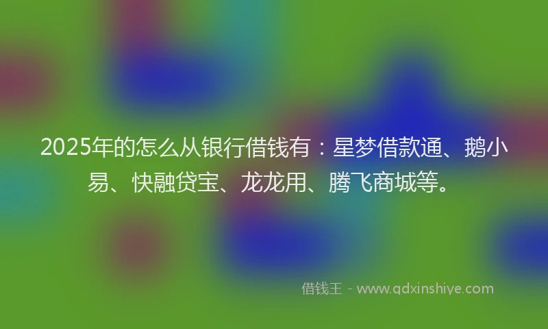 2025年的怎么从银行借钱有：星梦借款通、鹅小易、快融贷宝、龙龙用、腾飞商城等。