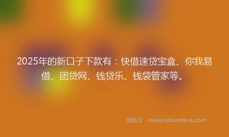 2025年的新口子下款有：快借速贷宝盒、你我易借、团贷网、钱贷乐、钱袋管家等。