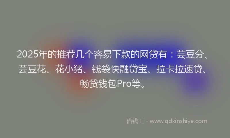 2025年的推荐几个容易下款的网贷有：芸豆分、芸豆花、花小猪、钱袋快融贷宝、拉卡拉速贷、畅贷钱包Pro等。