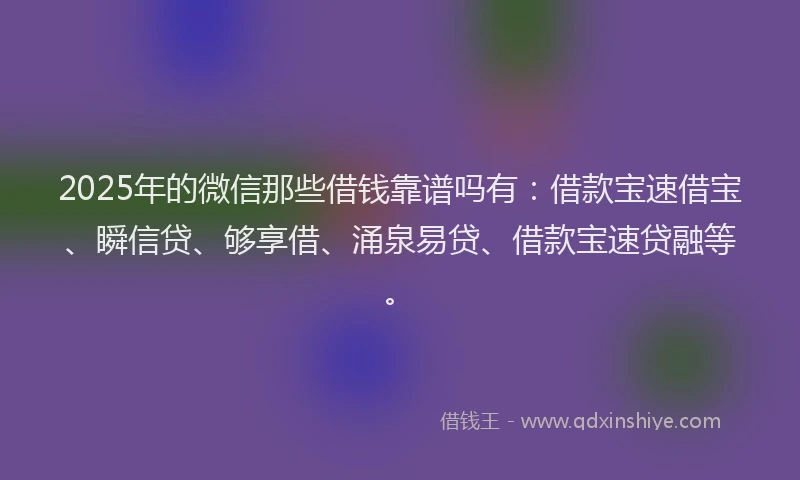 2025年的微信那些借钱靠谱吗有：借款宝速借宝、瞬信贷、够享借、涌泉易贷、借款宝速贷融等。
