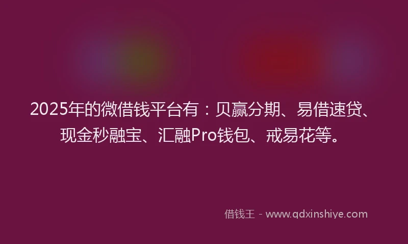 2025年的微借钱平台有：贝赢分期、易借速贷、现金秒融宝、汇融Pro钱包、戒易花等。
