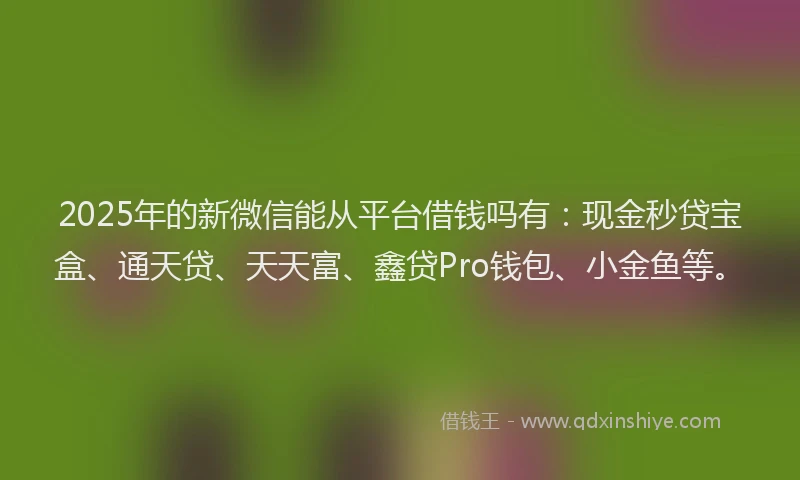 2025年的新微信能从平台借钱吗有：现金秒贷宝盒、通天贷、天天富、鑫贷Pro钱包、小金鱼等。