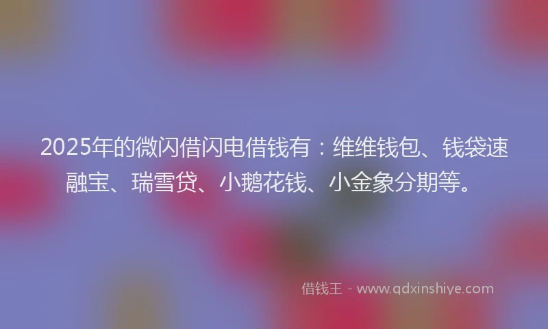 2025年的微闪借闪电借钱有：维维钱包、钱袋速融宝、瑞雪贷、小鹅花钱、小金象分期等。