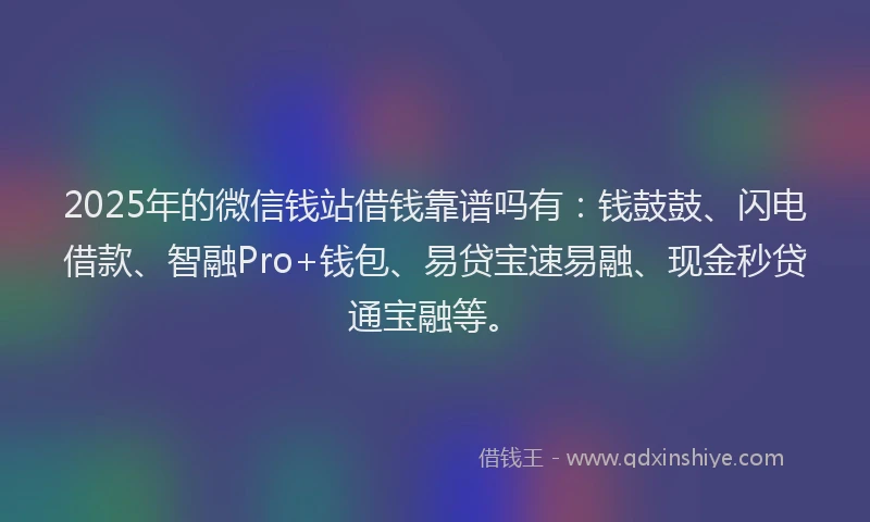 2025年的微信钱站借钱靠谱吗有：钱鼓鼓、闪电借款、智融Pro+钱包、易贷宝速易融、现金秒贷通宝融等。