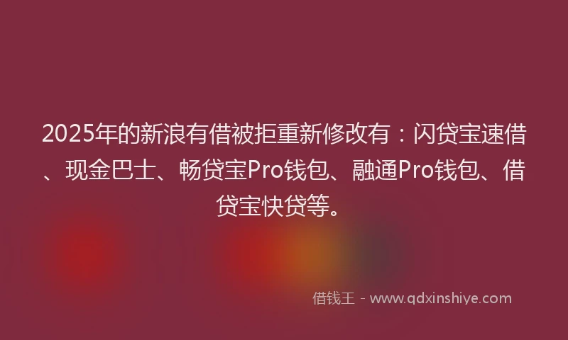 2025年的新浪有借被拒重新修改有：闪贷宝速借、现金巴士、畅贷宝Pro钱包、融通Pro钱包、借贷宝快贷等。
