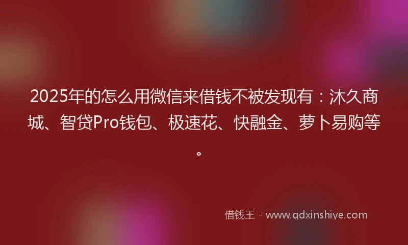 2025年的怎么用微信来借钱不被发现有：沐久商城、智贷Pro钱包、极速花、快融金、萝卜易购等。