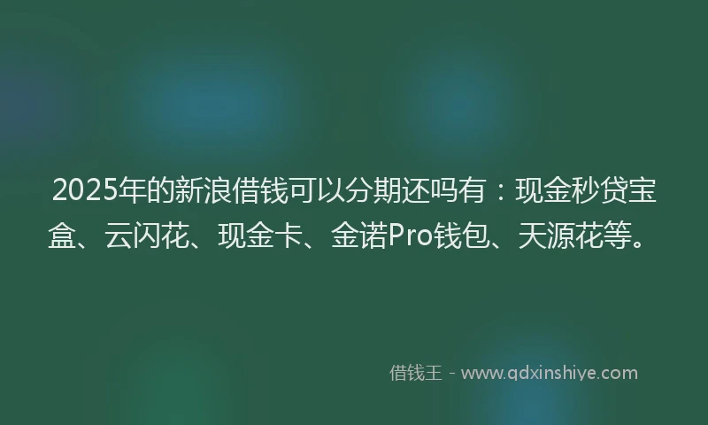 2025年的新浪借钱可以分期还吗有：现金秒贷宝盒、云闪花、现金卡、金诺Pro钱包、天源花等。