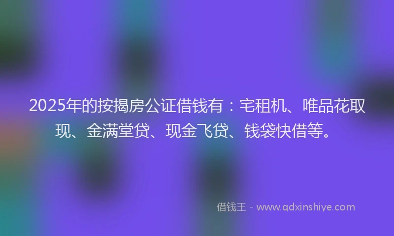 2025年的按揭房公证借钱有：宅租机、唯品花取现、金满堂贷、现金飞贷、钱袋快借等。