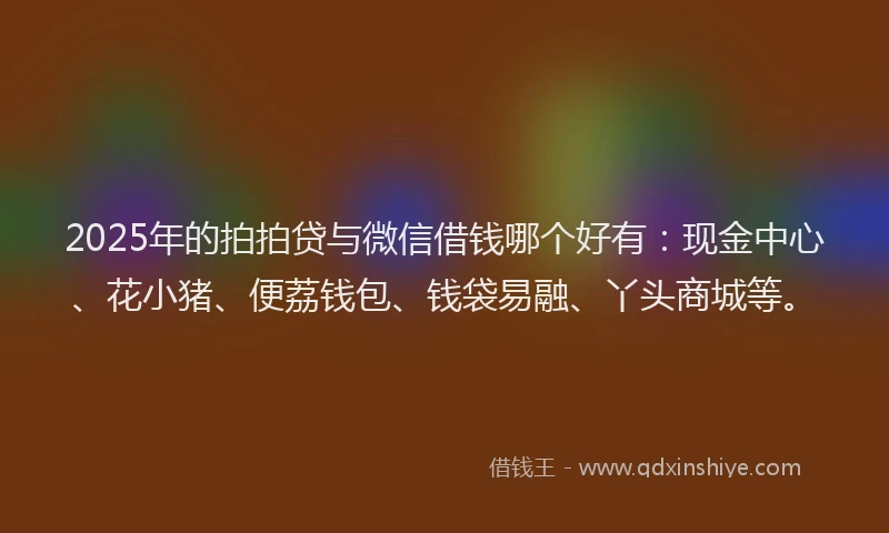2025年的拍拍贷与微信借钱哪个好有：现金中心、花小猪、便荔钱包、钱袋易融、丫头商城等。