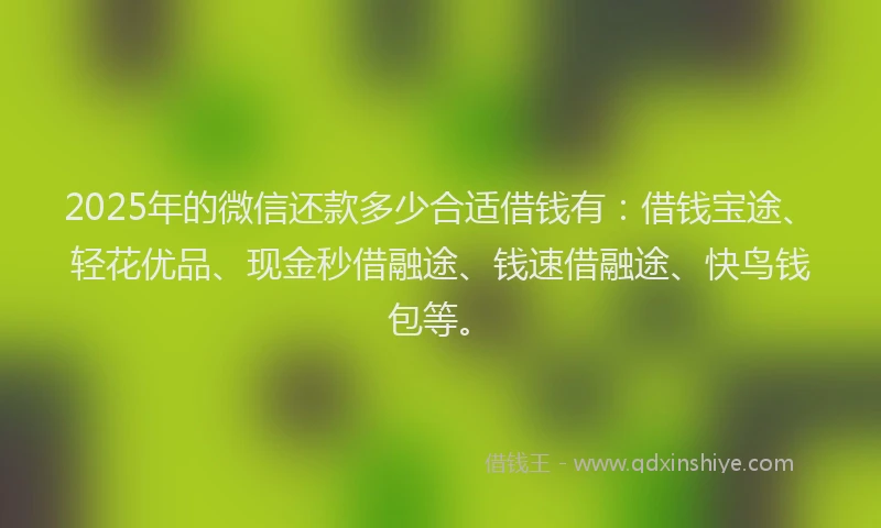2025年的微信还款多少合适借钱有：借钱宝途、轻花优品、现金秒借融途、钱速借融途、快鸟钱包等。