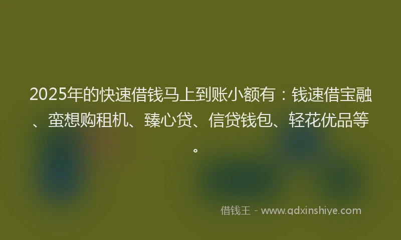 2025年的快速借钱马上到账小额有：钱速借宝融、蛮想购租机、臻心贷、信贷钱包、轻花优品等。