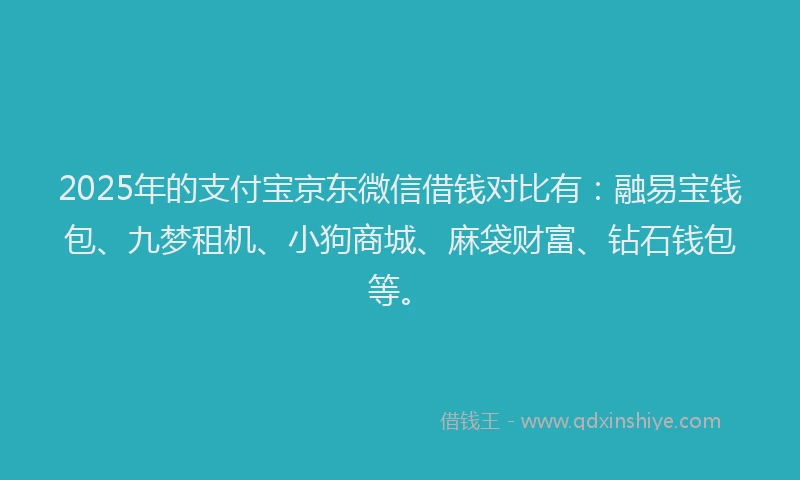 2025年的支付宝京东微信借钱对比有：融易宝钱包、九梦租机、小狗商城、麻袋财富、钻石钱包等。