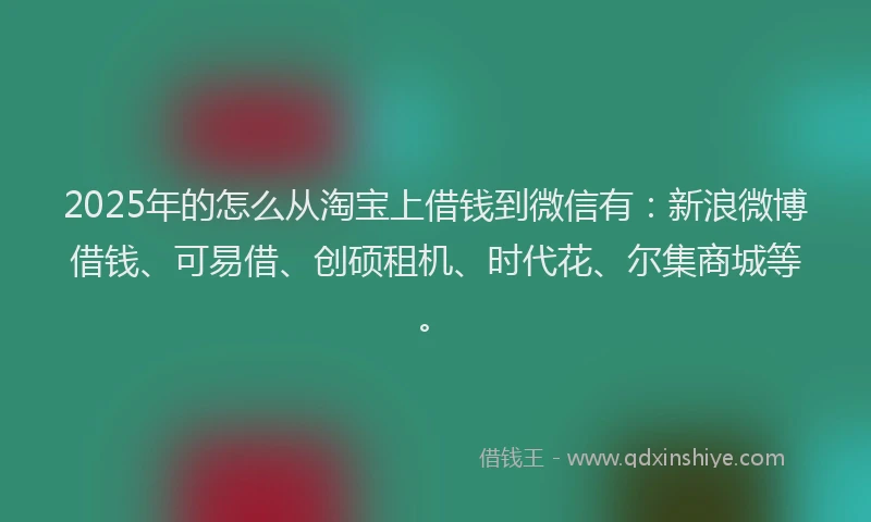 2025年的怎么从淘宝上借钱到微信有：新浪微博借钱、可易借、创硕租机、时代花、尔集商城等。