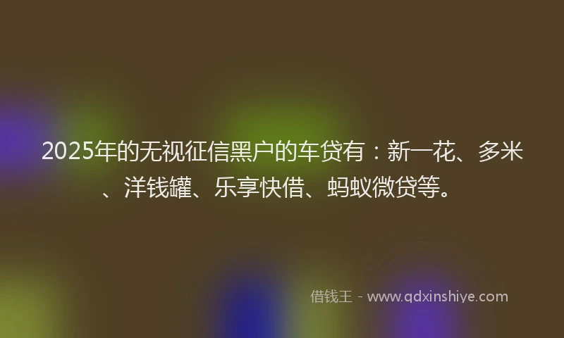 2025年的无视征信黑户的车贷有：新一花、多米、洋钱罐、乐享快借、蚂蚁微贷等。