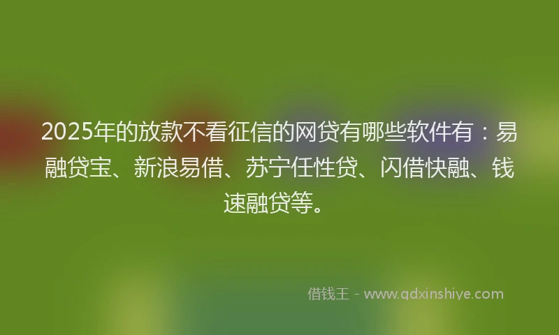 2025年的放款不看征信的网贷有哪些软件有：易融贷宝、新浪易借、苏宁任性贷、闪借快融、钱速融贷等。