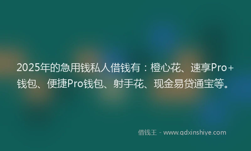 2025年的急用钱私人借钱有：橙心花、速享Pro+钱包、便捷Pro钱包、射手花、现金易贷通宝等。