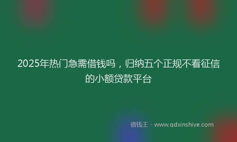 2025年热门急需借钱吗，归纳五个正规不看征信的小额贷款平台