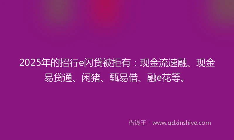 2025年的招行e闪贷被拒有：现金流速融、现金易贷通、闲猪、甄易借、融e花等。