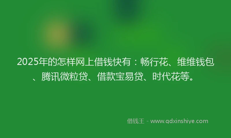 2025年的怎样网上借钱快有：畅行花、维维钱包、腾讯微粒贷、借款宝易贷、时代花等。