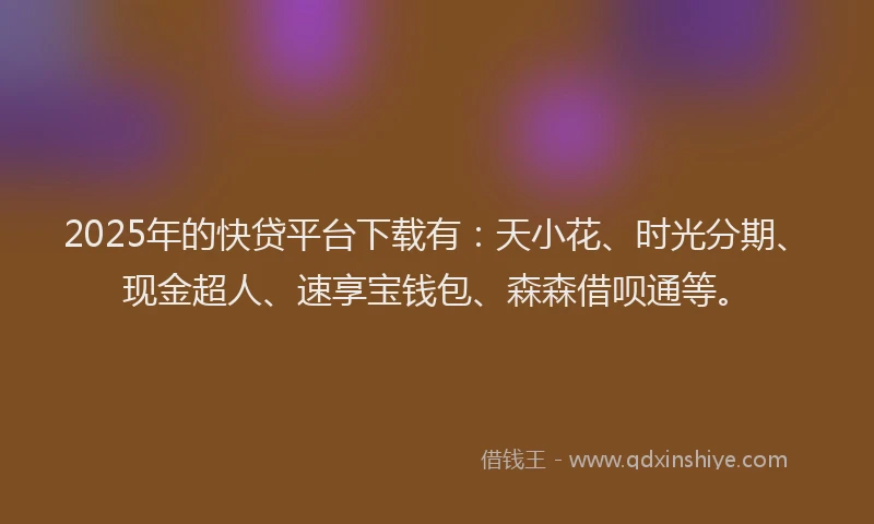 2025年的快贷平台下载有：天小花、时光分期、现金超人、速享宝钱包、森森借呗通等。