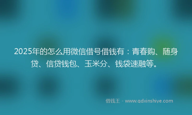2025年的怎么用微信借号借钱有：青春购、随身贷、信贷钱包、玉米分、钱袋速融等。