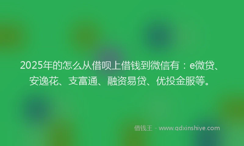 2025年的怎么从借呗上借钱到微信有：e微贷、安逸花、支富通、融资易贷、优投金服等。