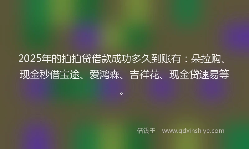 2025年的拍拍贷借款成功多久到账有：朵拉购、现金秒借宝途、爱鸿森、吉祥花、现金贷速易等。