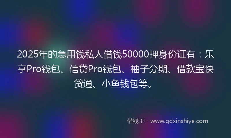 2025年的急用钱私人借钱50000押身份证有：乐享Pro钱包、信贷Pro钱包、柚子分期、借款宝快贷通、小鱼钱包等。