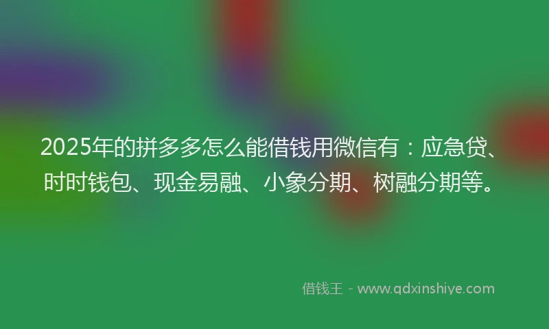 2025年的拼多多怎么能借钱用微信有：应急贷、时时钱包、现金易融、小象分期、树融分期等。