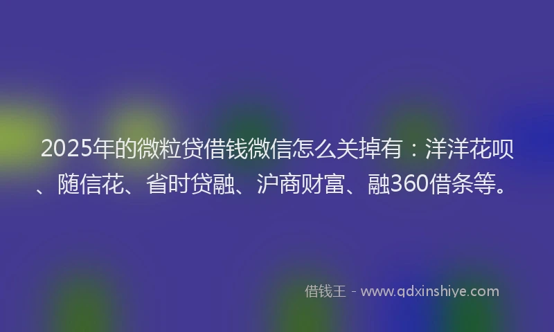 2025年的微粒贷借钱微信怎么关掉有：洋洋花呗、随信花、省时贷融、沪商财富、融360借条等。