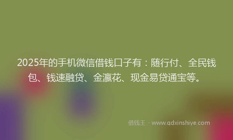 2025年的手机微信借钱口子有：随行付、全民钱包、钱速融贷、金瀛花、现金易贷通宝等。