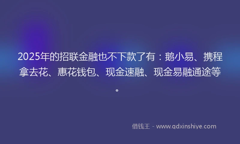 2025年的招联金融也不下款了有：鹅小易、携程拿去花、惠花钱包、现金速融、现金易融通途等。
