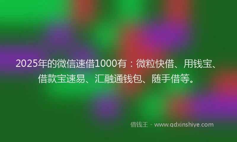 2025年的微信速借1000有：微粒快借、用钱宝、借款宝速易、汇融通钱包、随手借等。