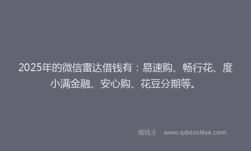 2025年的微信雷达借钱有：易速购、畅行花、度小满金融、安心购、花豆分期等。
