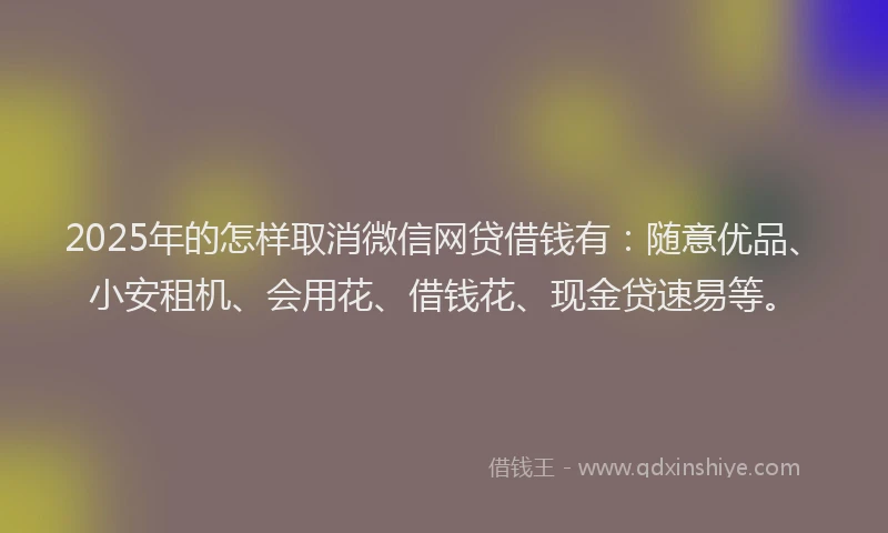 2025年的怎样取消微信网贷借钱有：随意优品、小安租机、会用花、借钱花、现金贷速易等。