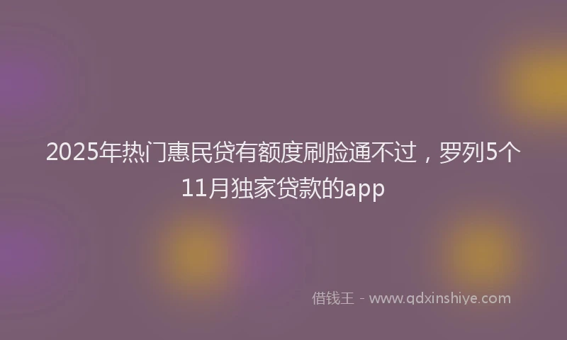 2025年热门惠民贷有额度刷脸通不过，罗列5个11月独家贷款的app