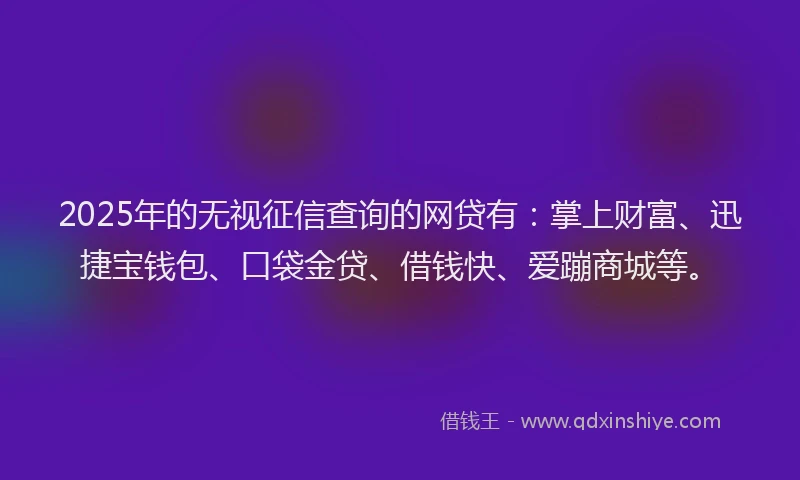 2025年的无视征信查询的网贷有：掌上财富、迅捷宝钱包、口袋金贷、借钱快、爱蹦商城等。