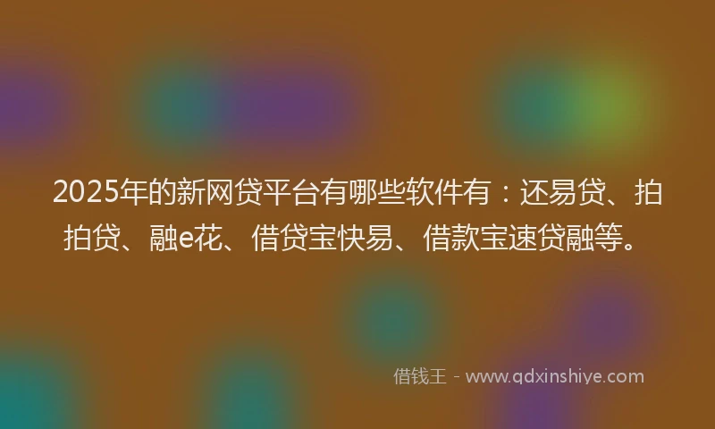 2025年的新网贷平台有哪些软件有：还易贷、拍拍贷、融e花、借贷宝快易、借款宝速贷融等。