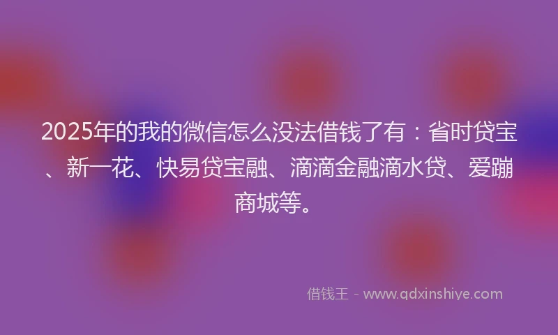 2025年的我的微信怎么没法借钱了有：省时贷宝、新一花、快易贷宝融、滴滴金融滴水贷、爱蹦商城等。