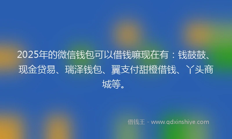 2025年的微信钱包可以借钱嘛现在有：钱鼓鼓、现金贷易、瑞泽钱包、翼支付甜橙借钱、丫头商城等。