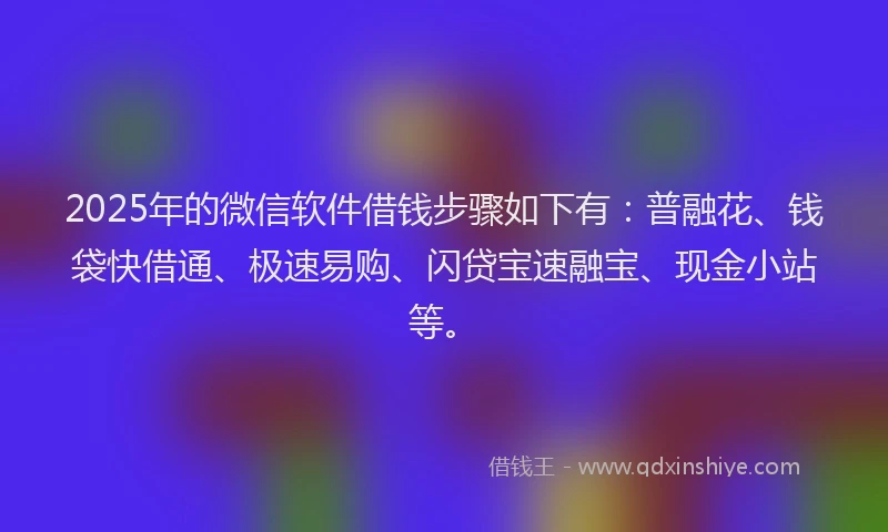 2025年的微信软件借钱步骤如下有：普融花、钱袋快借通、极速易购、闪贷宝速融宝、现金小站等。