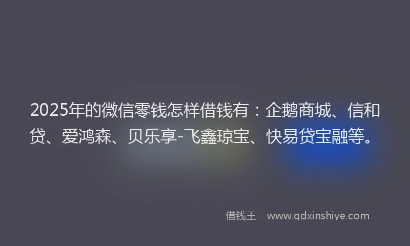 2025年的微信零钱怎样借钱有：企鹅商城、信和贷、爱鸿森、贝乐享-飞鑫琼宝、快易贷宝融等。