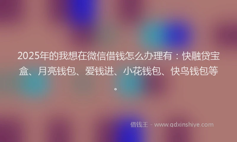 2025年的我想在微信借钱怎么办理有：快融贷宝盒、月亮钱包、爱钱进、小花钱包、快鸟钱包等。