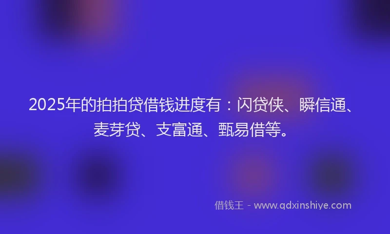 2025年的拍拍贷借钱进度有：闪贷侠、瞬信通、麦芽贷、支富通、甄易借等。